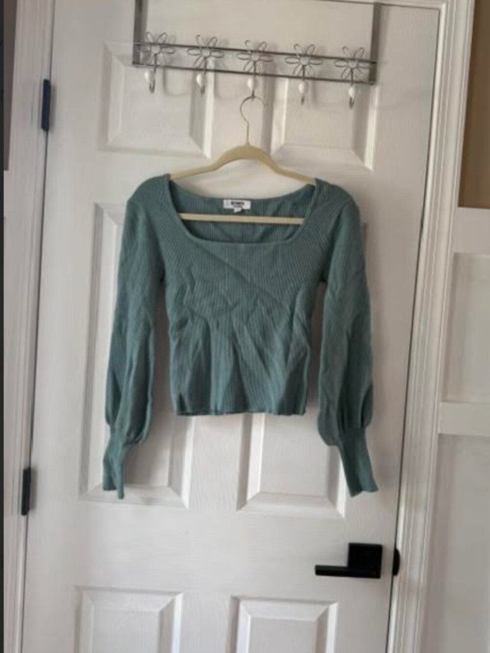 BB Dakota x Steve Madden Kia Ribbed Square Neck Puff Sleeve Sweater Sage